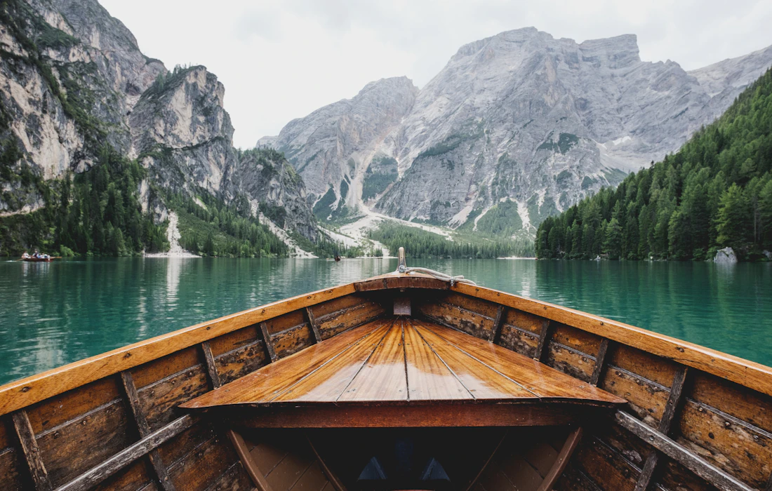 Boat ride on a lake between mountains